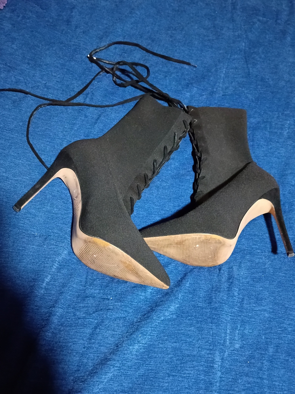 Black Lace-Up Pointed Toe Stiletto Booties